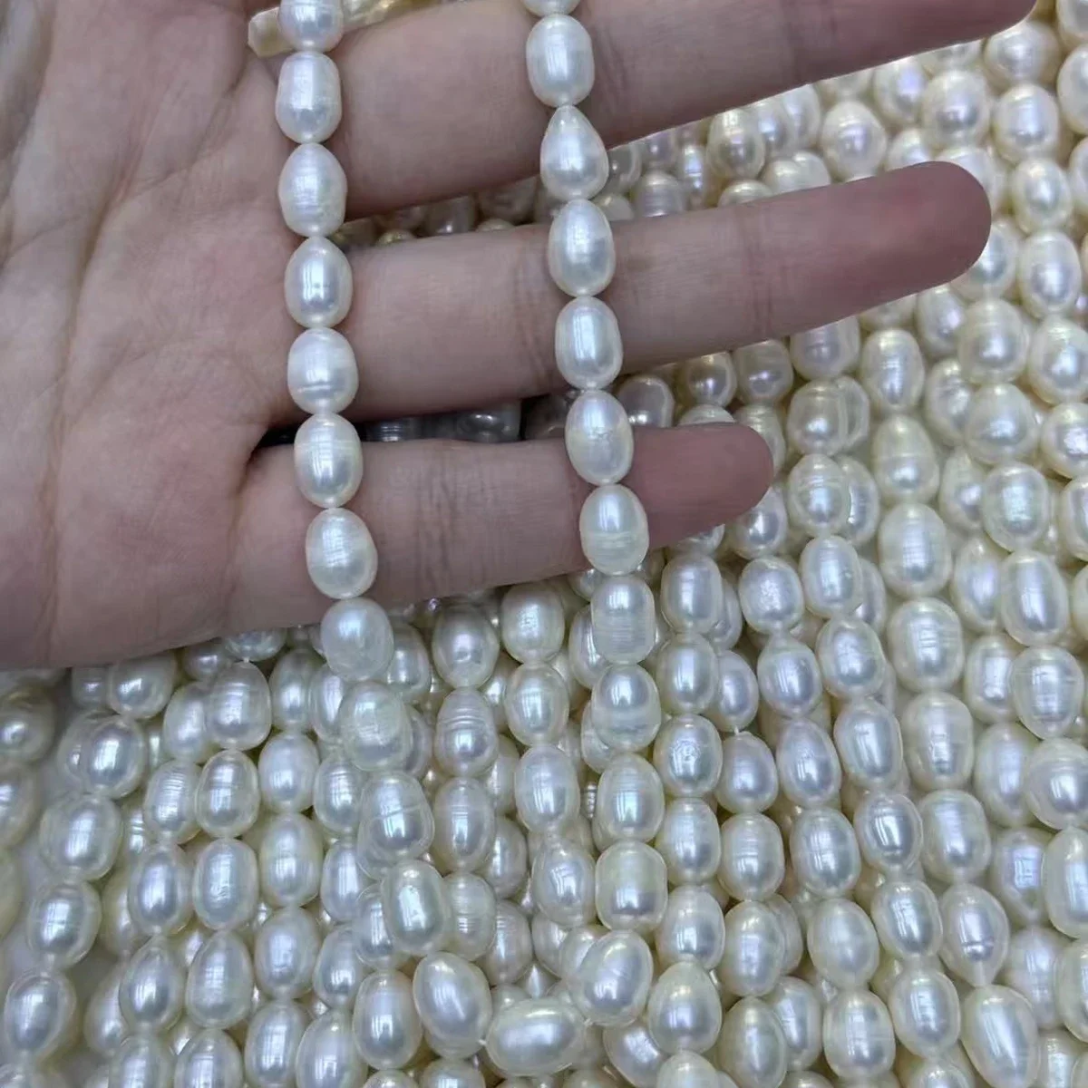 

Natural Freshwater Pearl 7.5-8.5mm AAA Smooth Rice Spacer Isolated Bead Jewelry Gift Make DIY Necklace Bracelet Women Wedding