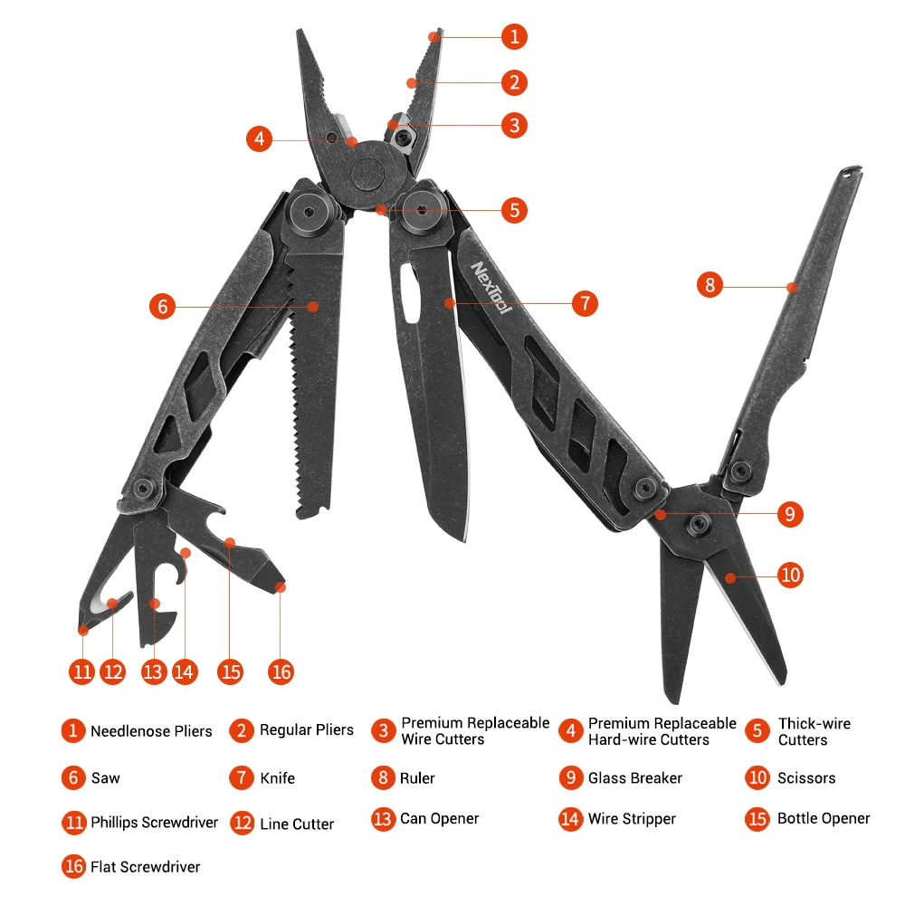 Imagem -03 - Nextool-kit Multitool Bolso com Chave de Fenda Faca Dobrável Faca Dobrável Sobrevivência ao ar Livre Ferramentas Edc Camping