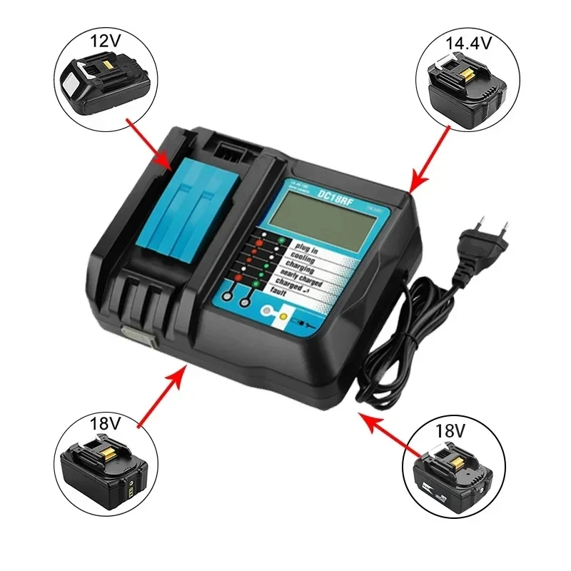 For Makita 18V 6000mAh Rechargeable Power Tools Battery with LED Li-ion Replacement LXT BL1860B BL1860 BL1850+4A Charger