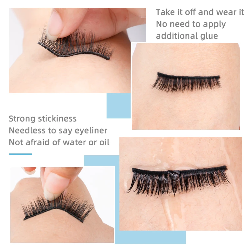 5 Pairs Reusable Self-adhesive Fake Eyelashes Lightweight Fluffy Strip Lash with Tweezer Natural Waterproof Eye Lashes