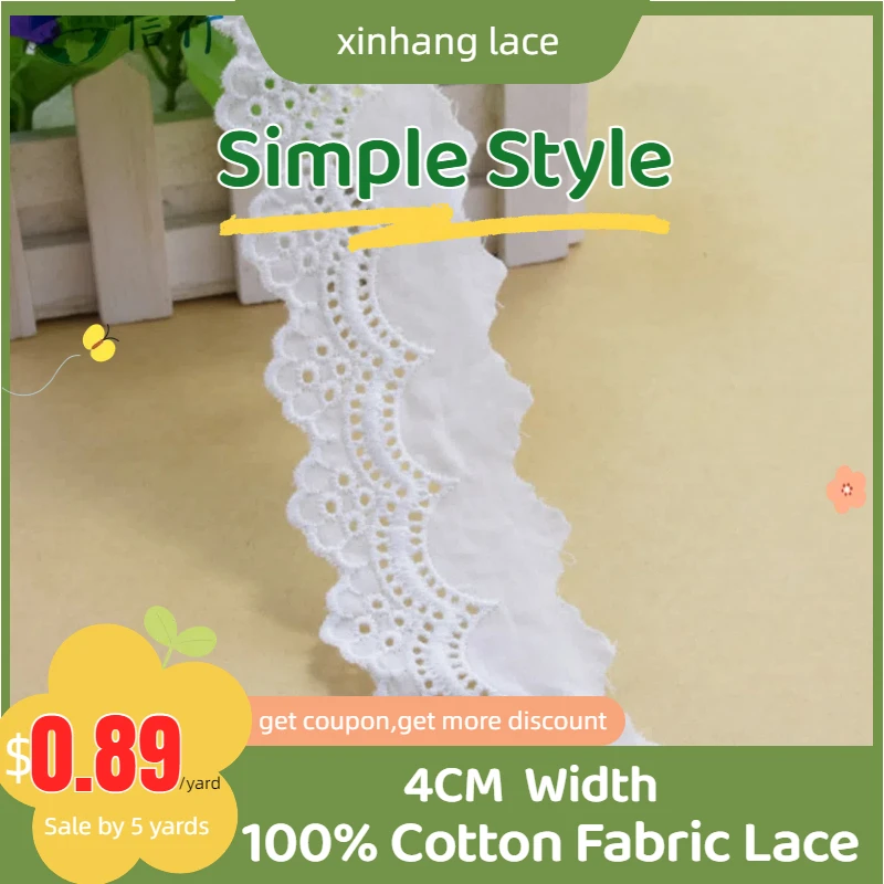 

5yards 4cm Width 100% Cotton Embroid Lace Sewing Ribbon Guipure Trim African Lace Fabric Knitting DIY Garment Accessories#3169