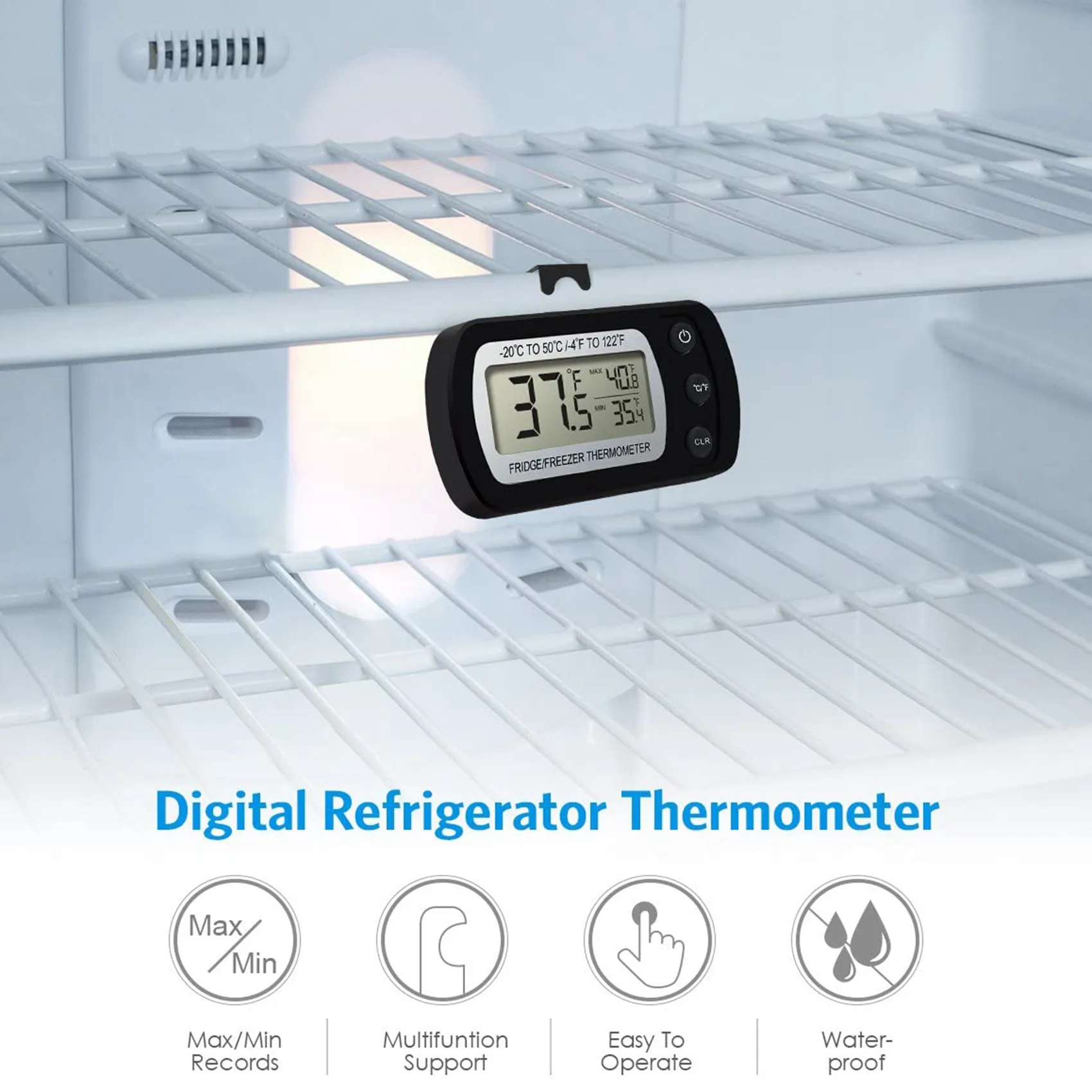 Termômetro de geladeira digital A21I, mini termômetro de freezer, geladeira freezer à prova d'água, para cozinha, casa, restaurantes