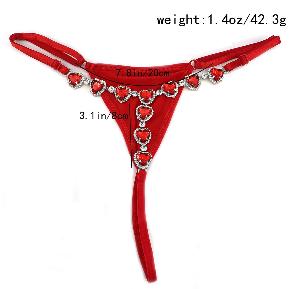 สีแดง Rhinestone หัวใจบิกินี่ทองคริสตัลทอง G String กางเกงผู้หญิงเซ็กซี่ฤดูร้อน Beach ชุดชั้นในเอวเครื่องประดับ