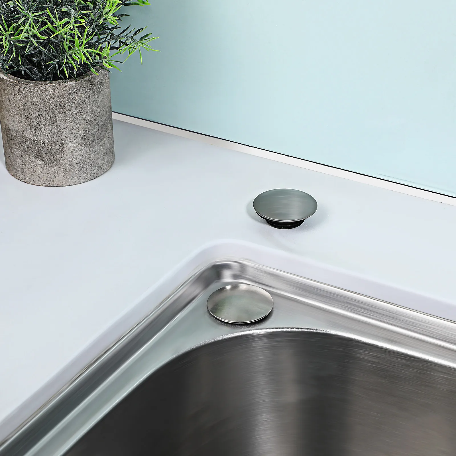 Stainless Steel Sink Hole Cover Set 2pcs Rust-Proof Leak-Proof Kitchen Washbasin Faucet Plug Decorative