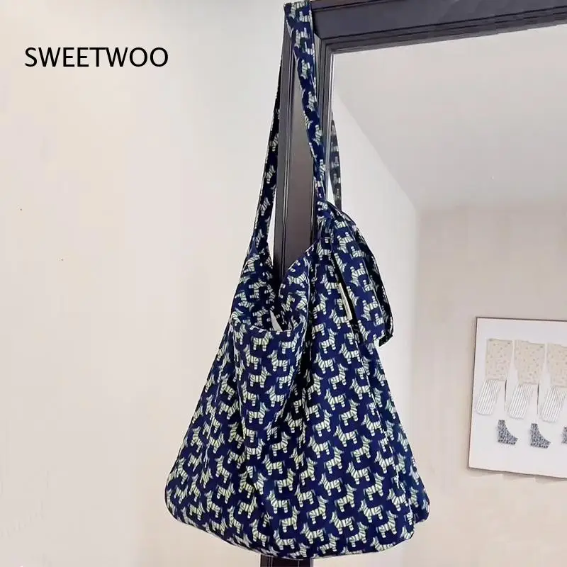 2026 Navy Small Zebra Print Corduroy Tote Bag Soft Thick Velvet Texture Tied Shoulder Strap Lazy Loose Large Capacity Women Bag