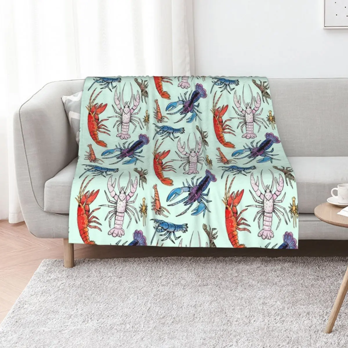 Colorful Aquatic Crayfish Species in Watercolor Throw Blanket for winter Summer Soft Plaid valentine gift ideas Vintage Blankets