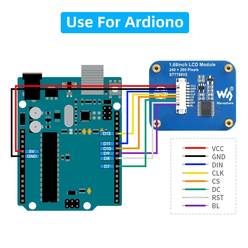 1.69 Inch LCD IPS Screen 240 × 280 SPI Interface 262K Colors ST7789V2 Display Module for Arduino ESP32 Raspberry Pi 4B 3B Zero