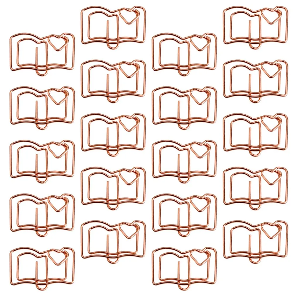 

20pcs Book Shape Paper Clips Stainless Steel Bookmark Notes Folder Office Supplies Memo Clamps Decorative Gifts
