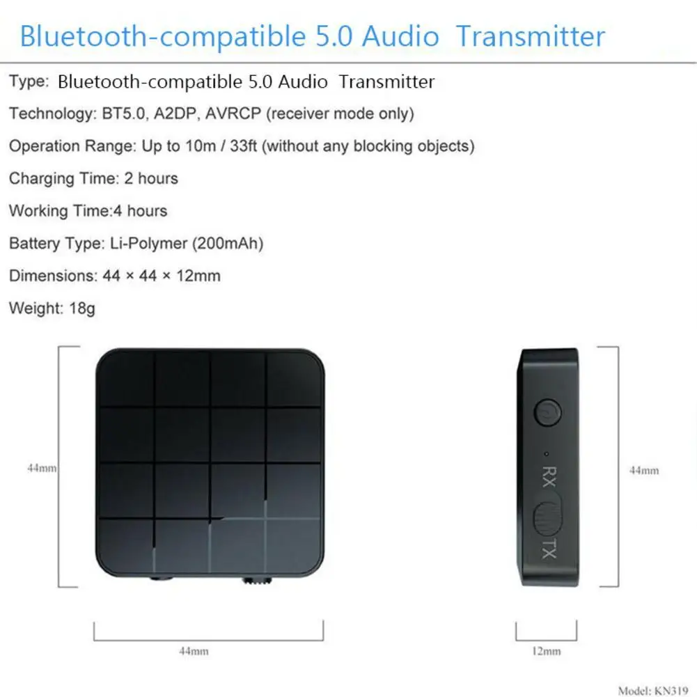 Adaptador Bluetooth 5.0 para carro, TV, computador, fones de ouvido, receptor, transmissor, adaptável, interface de áudio, 2 em 1