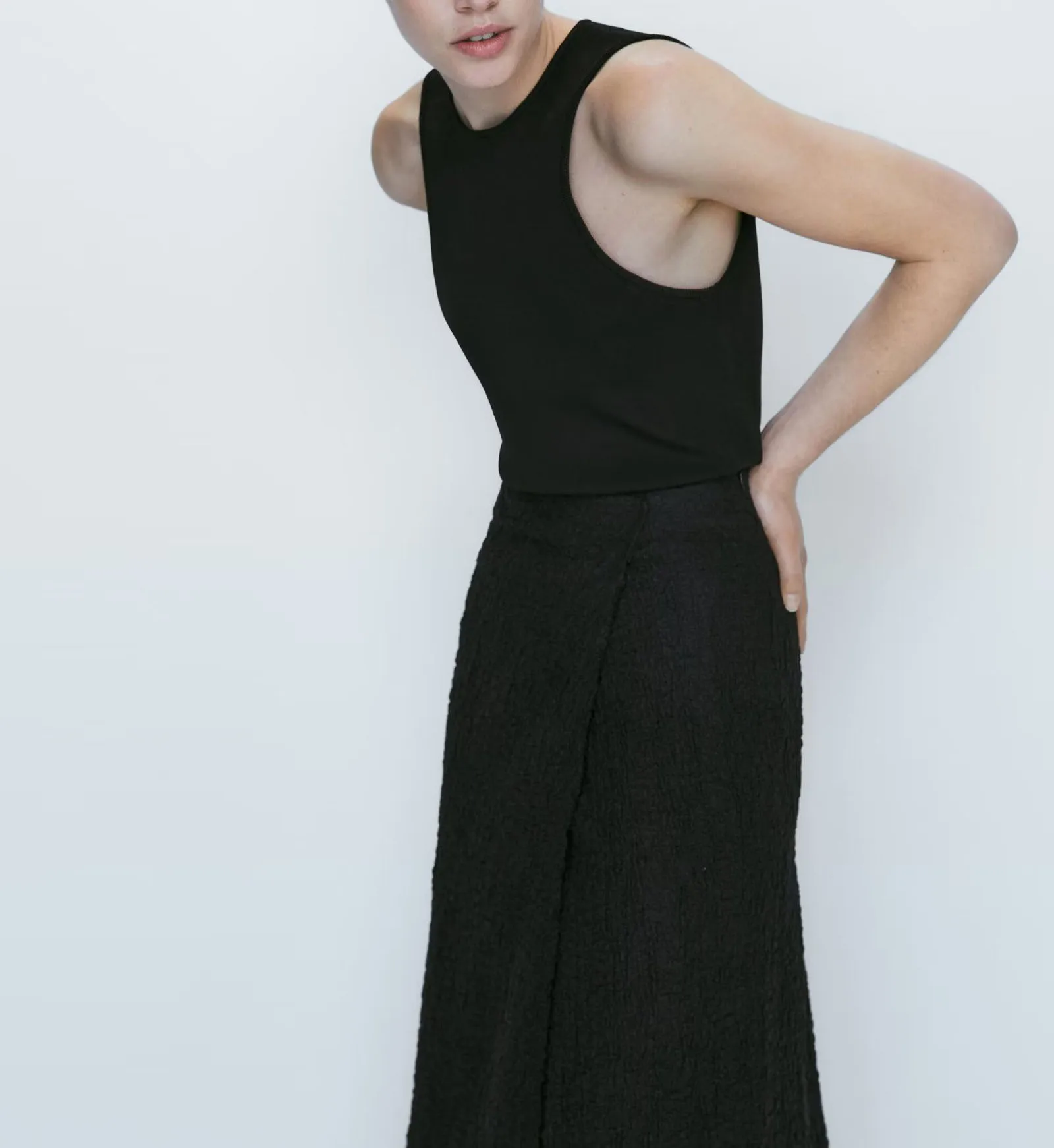 High Waist Midi Length Wrap Style Long Skirt Commute Texture Full Body Skirt Street Style Pure Color Polyester Fiber
