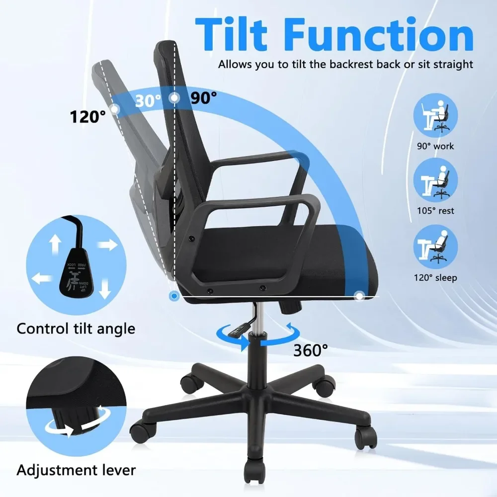 كرسي مكتب قابل للطي بعجلات، كراسي مكتب شبكية مريحة بارتفاع قابل للتعديل، كرسي مكتب خلفي قابل للطي للمنزل