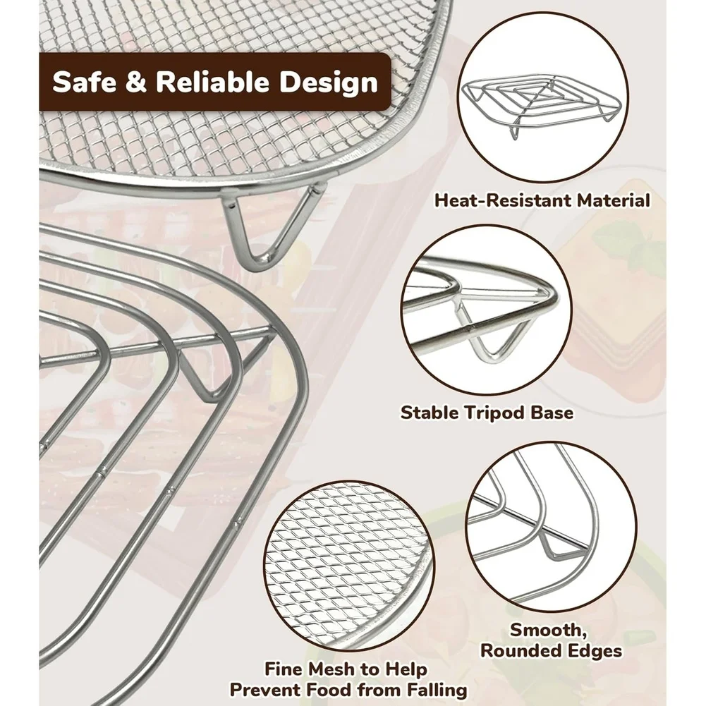 [NEWA66Z!】 3Pc Air Fryer Crisper Tray And Rack Set For Ninja Crispi FN100 FN101 AS101,Stainless Steel Accessories Replacement Pa