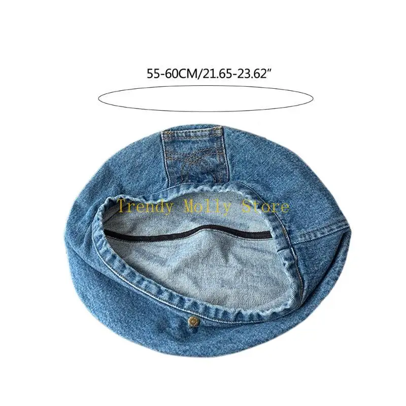 N5KB Fashion Sun Hat Teens Girls Denims قبعة بيريه قبعة ناعمة مقاومة للرياح غطاء الرأس