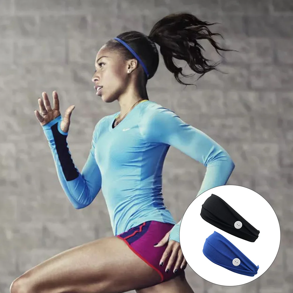 

2Pcs Women Mask Hairband Stretch Button Sports Elastic Fitness Headband 91%Polyester Sweat Absorbent Solid Style