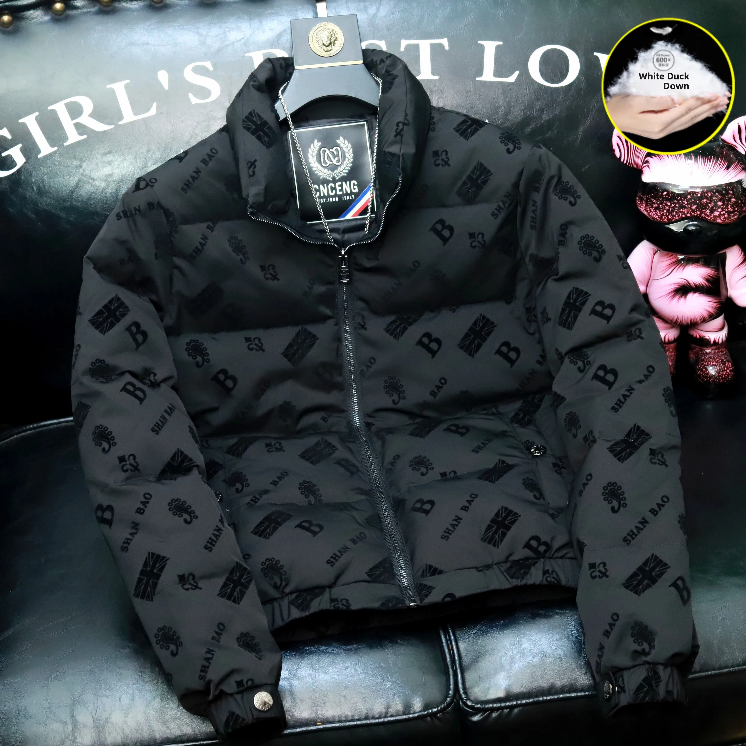 

Мужская куртка-пуховик с воротником-стойкой, с цветочным принтом, теплая верхняя одежда, полиэстер, белый, с наполнителем из пуха