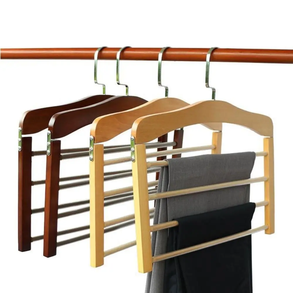 Multi Functional Wooden Pants Hanging Anti Slip Traceless Multi-layer Flat Hook Rotatable Creative Pants Rack Home
