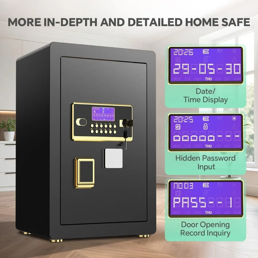 Sicherer digitaler Tastatur-Safe mit integriertem Alarmsystem für die Schmuck- und Bargeldaufbewahrung mit verstellbaren Regalen, integriertem L