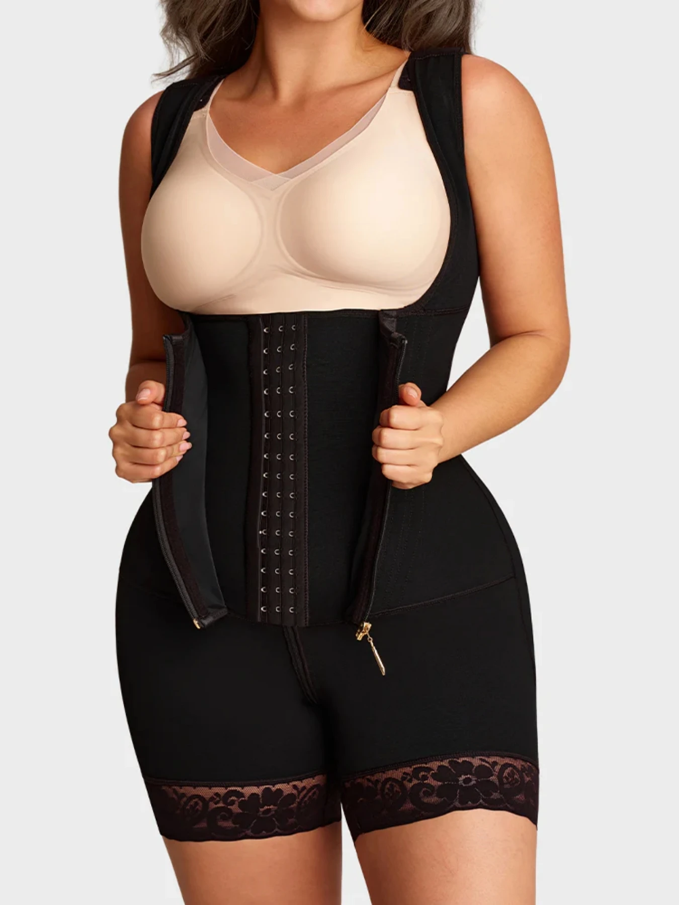 Women's Zip-Up Shapewear With Tummy Control, Chest Opening, Butt Lift, Thigh Slimming, High Elasticity Waist Shaper Bodysuit