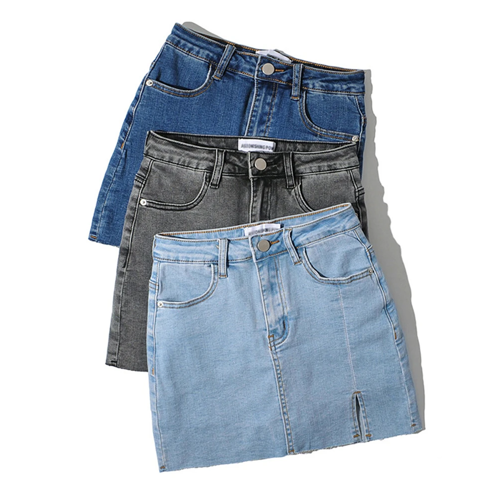 Sommer neue Damen Retro Denim kurzen Rock hoch taillierte A-Linie zerrissene Kante ausgefranst