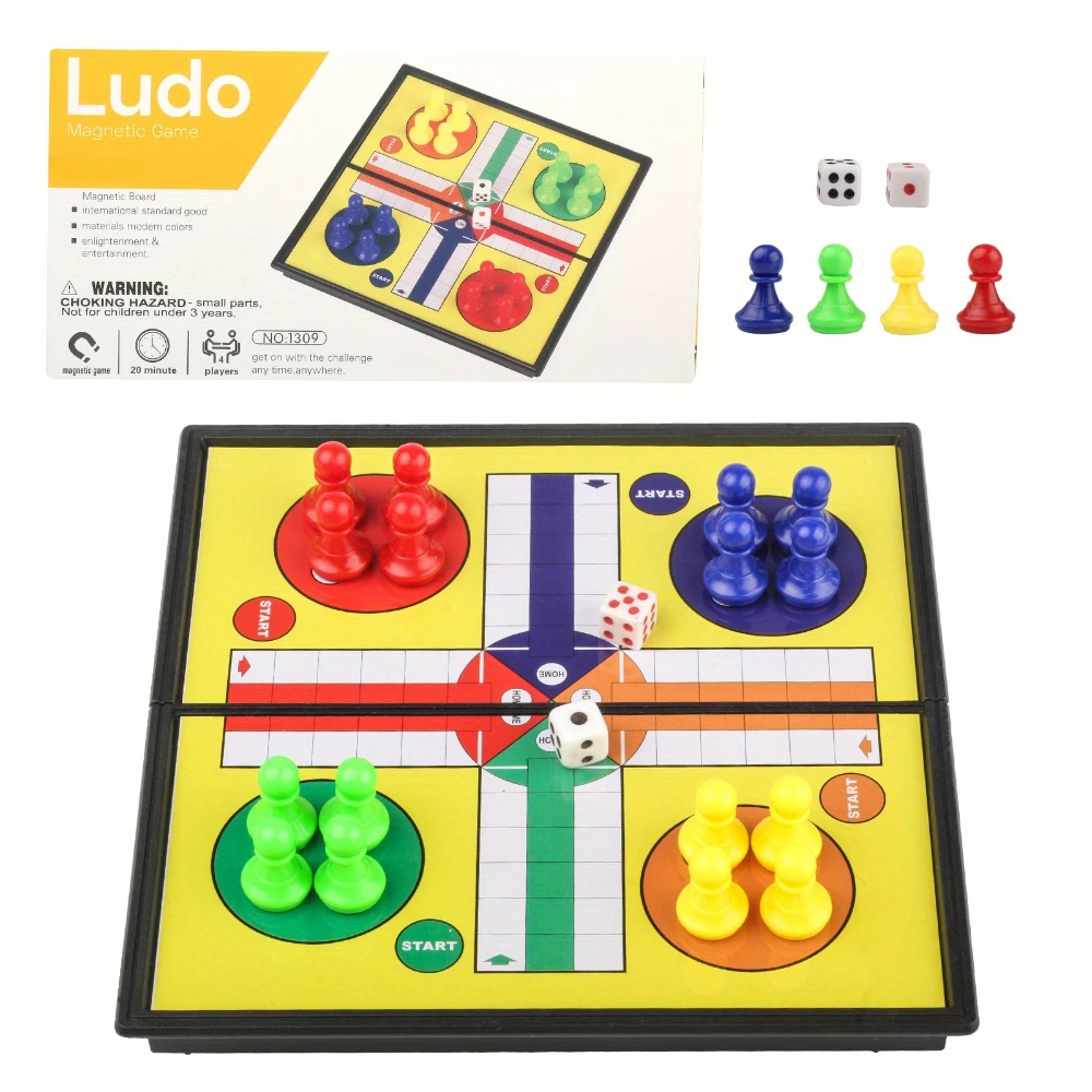 

1pc Magnetic Ludo Travel Color Board Game Set, Folding Design And Light-Weight Gift (5.11 Inches)