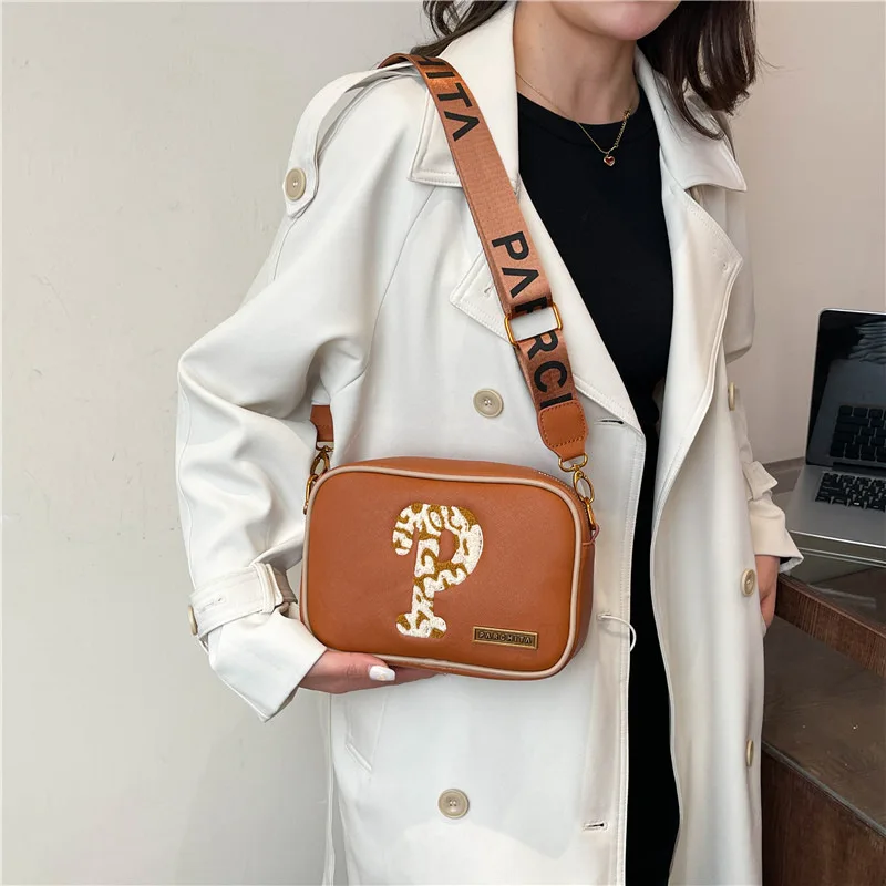 ​Designer Inspired 2025 Women's Crossbody Bag, Trendy Letter Print Shoulder Purse, Chic Minimalist Solid Color for Daily Use​