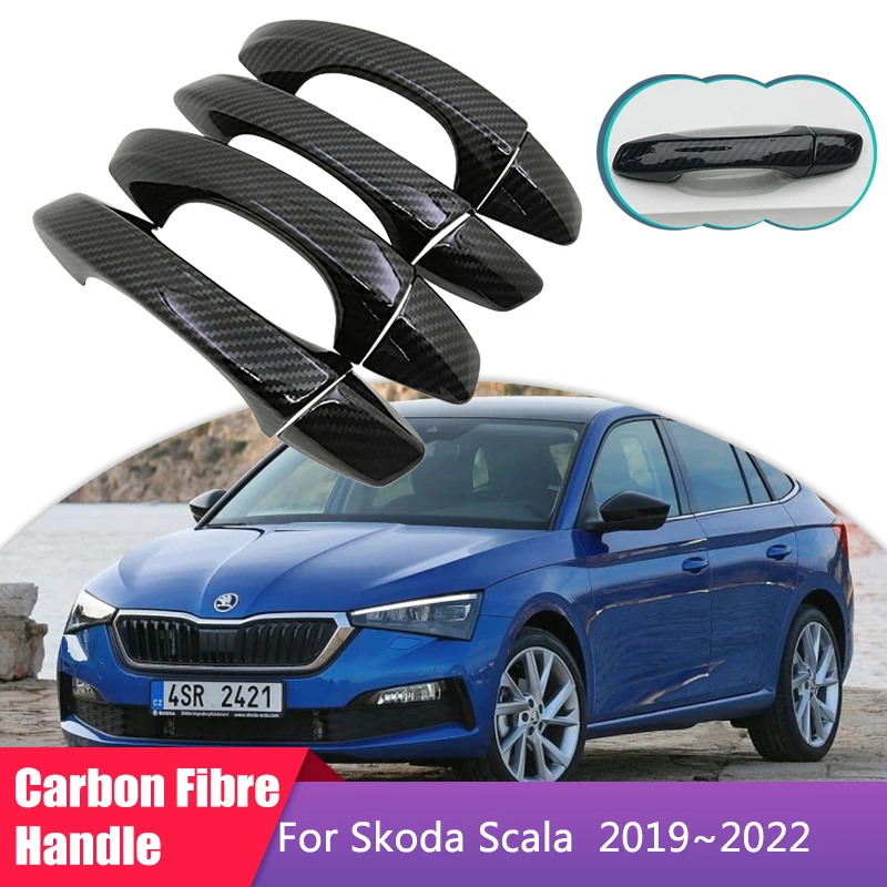 Fit for Skoda Scala 2019 2020 2021 2022 Carbon Fiber Door Handle Cover Car Protective Styling Accessories Ggadget Stickers Trim