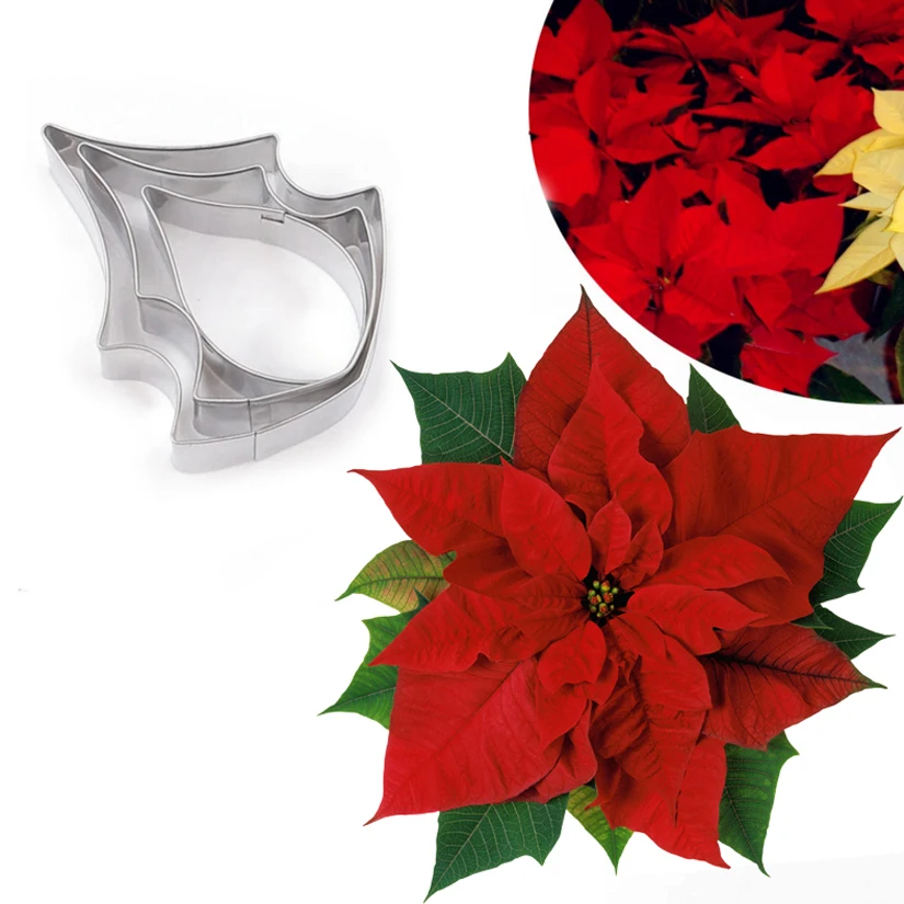 Poinsettia Rose Dahlia Petal Leaf Cutter Set Stainless steel Candy Biscuit Fondant Cookie Cutters, Cake Decorating Tools