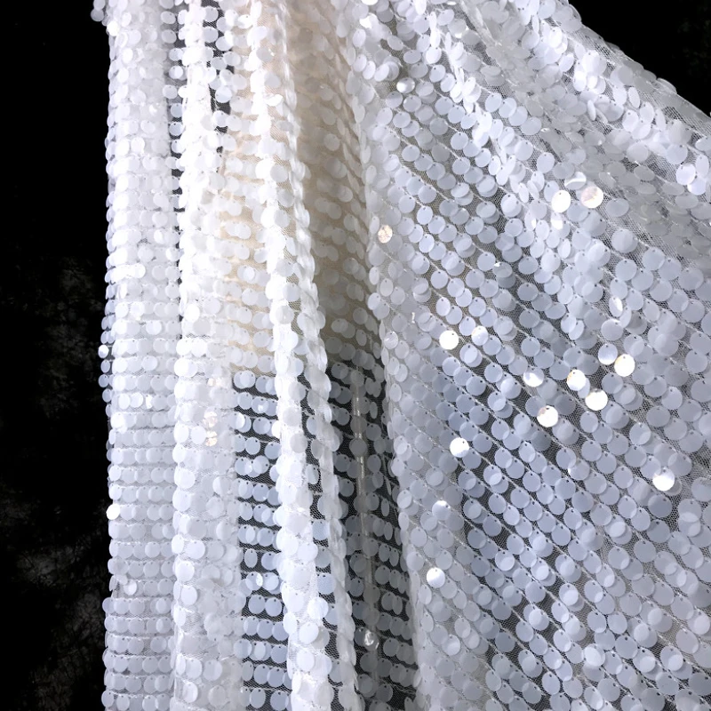 Pure White Sequin Mesh Fabric Wedding Dress Fishtail Dress Children\'s Clothing Wholesale Cloth for Sewing Diy Material