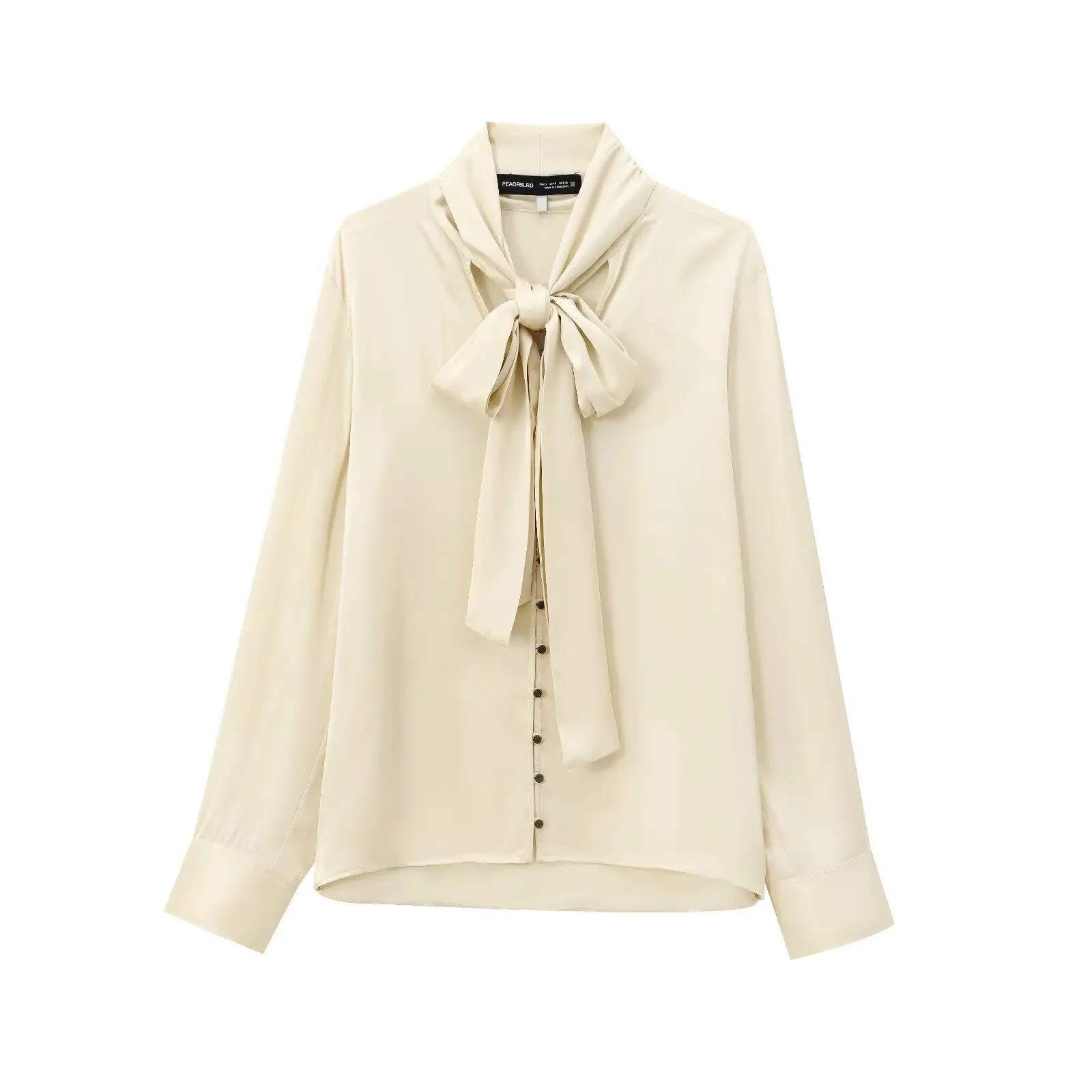 Silk Satin Feel irt with  Knot Design High Waist Sle Long Sve Women's Faion European Sle Polyester Fiber