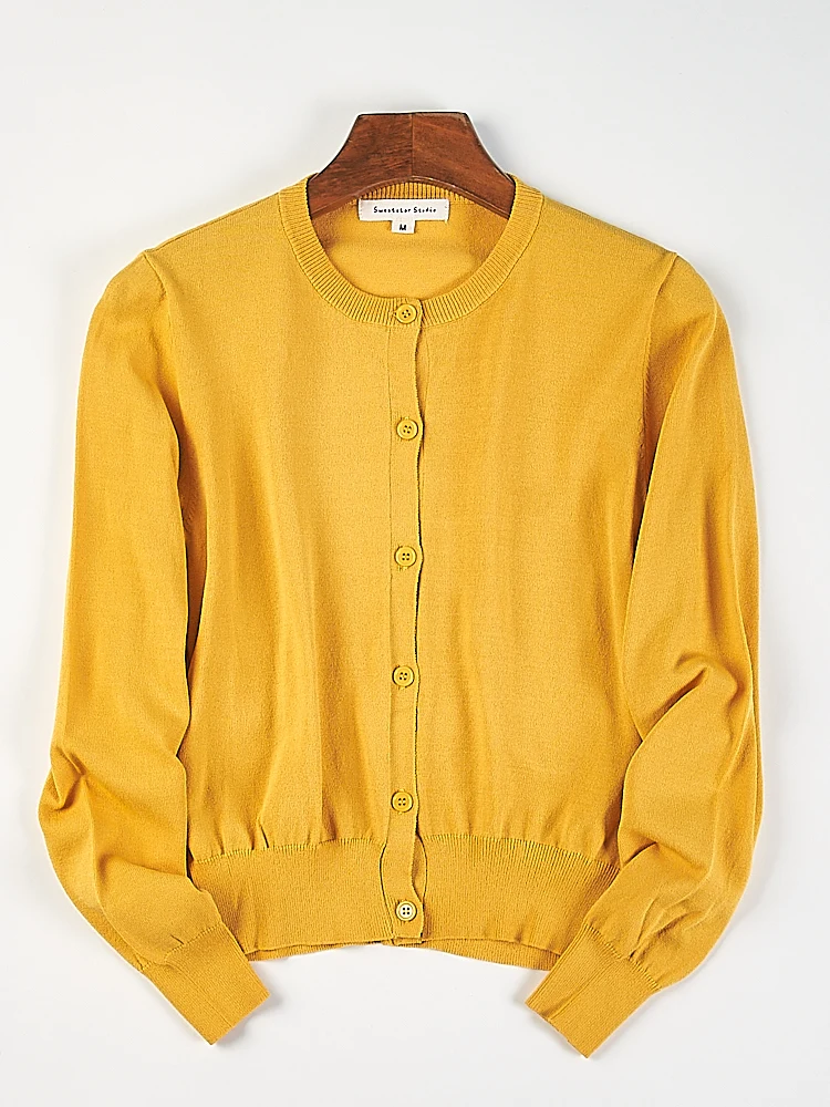 حصيرة اليابانية Sle اللون جولة Ne محبوك سترة مفتوحة المرأة H8543 ربيع الخريف زر واحد سترة o...