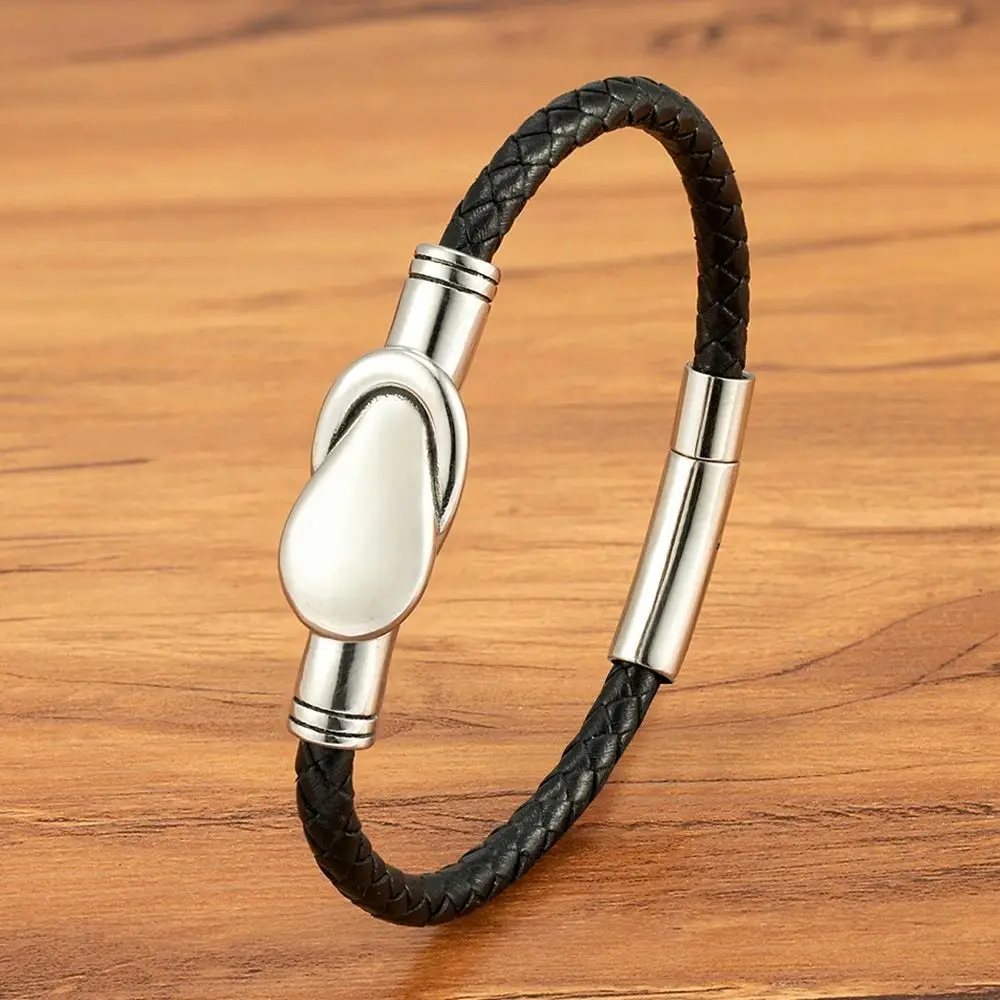 XQNI геометрический дизайн кожаный браслет из нержавеющей стали элегантный подарок для мужчин магнитная застежка открытый браслет ювелирные изделия подарок