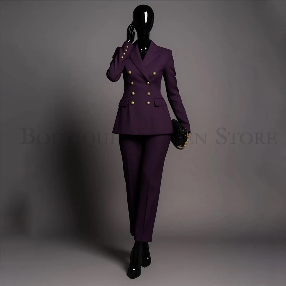 

Office Lady Women's Suits 2 Piece Jacket Pants Pants Sets Luxury Straight Double Breasted Blazer High Quality Coat