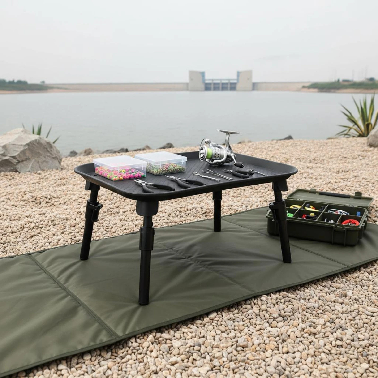 

Carp Fishing Table Portable Retractable Fishing Table Plastic Tray Foldable Legs Outdoor Storage Non Slip for Camping