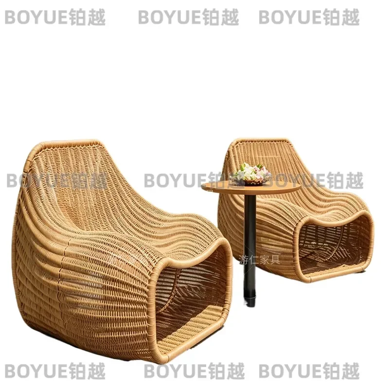 Outdoor Wicker Patio Furniture Set 3 Piece Rattan Sofa Chair Table for Balcony Garden Courtyard Hotel Lounge Leisure Seating