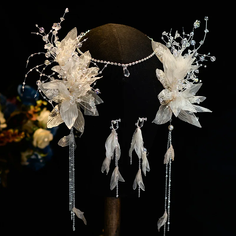 ญี่ปุ่นและเกาหลีเจ้าสาว Headdress Super เส้นด้าย Headdress ดอกไม้คลิปด้านข้างคู่ Hairclips อุปกรณ์จัดแต่งทรงผมชุดแต่งงาน