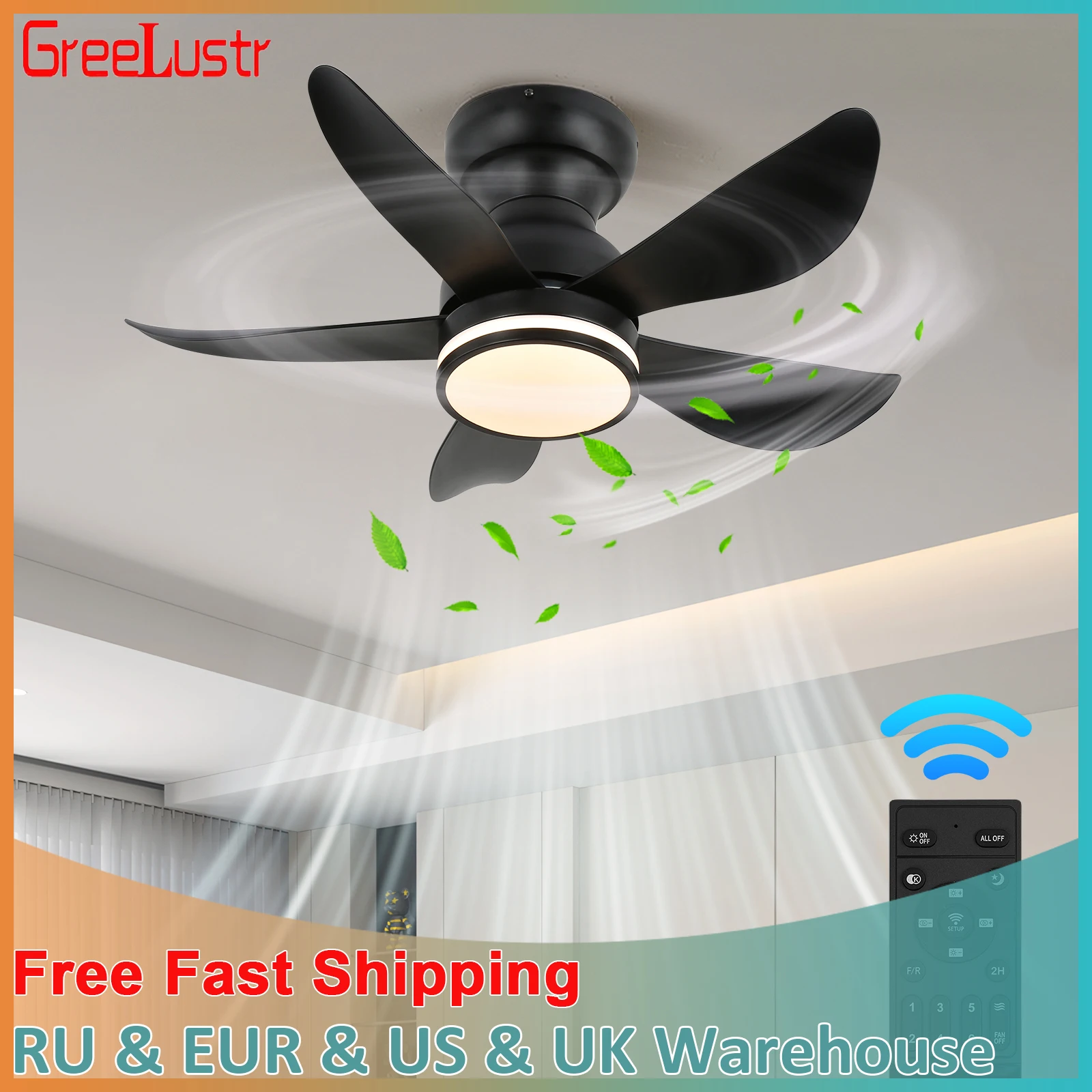 Ceiling Fan With Led Lamp RGB Chandelier Fan Light RC Dimming Pendant Fandelier Home Appliance Ventilator Living Room Fixture