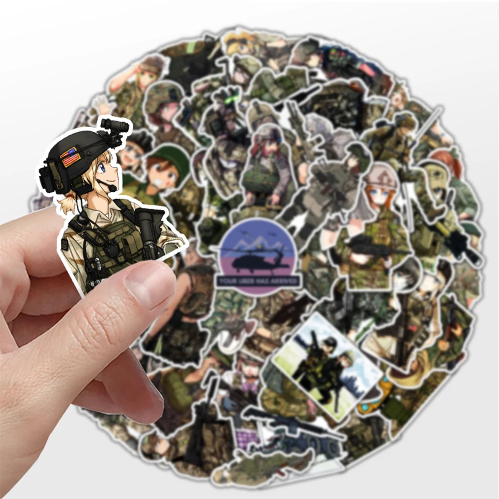 10/30/50pcs Cool Camouflage Female Soldier Anime Stickers Camo Army Girl Decals Laptop Motorcycle Luggage Car Waterproof Sticker