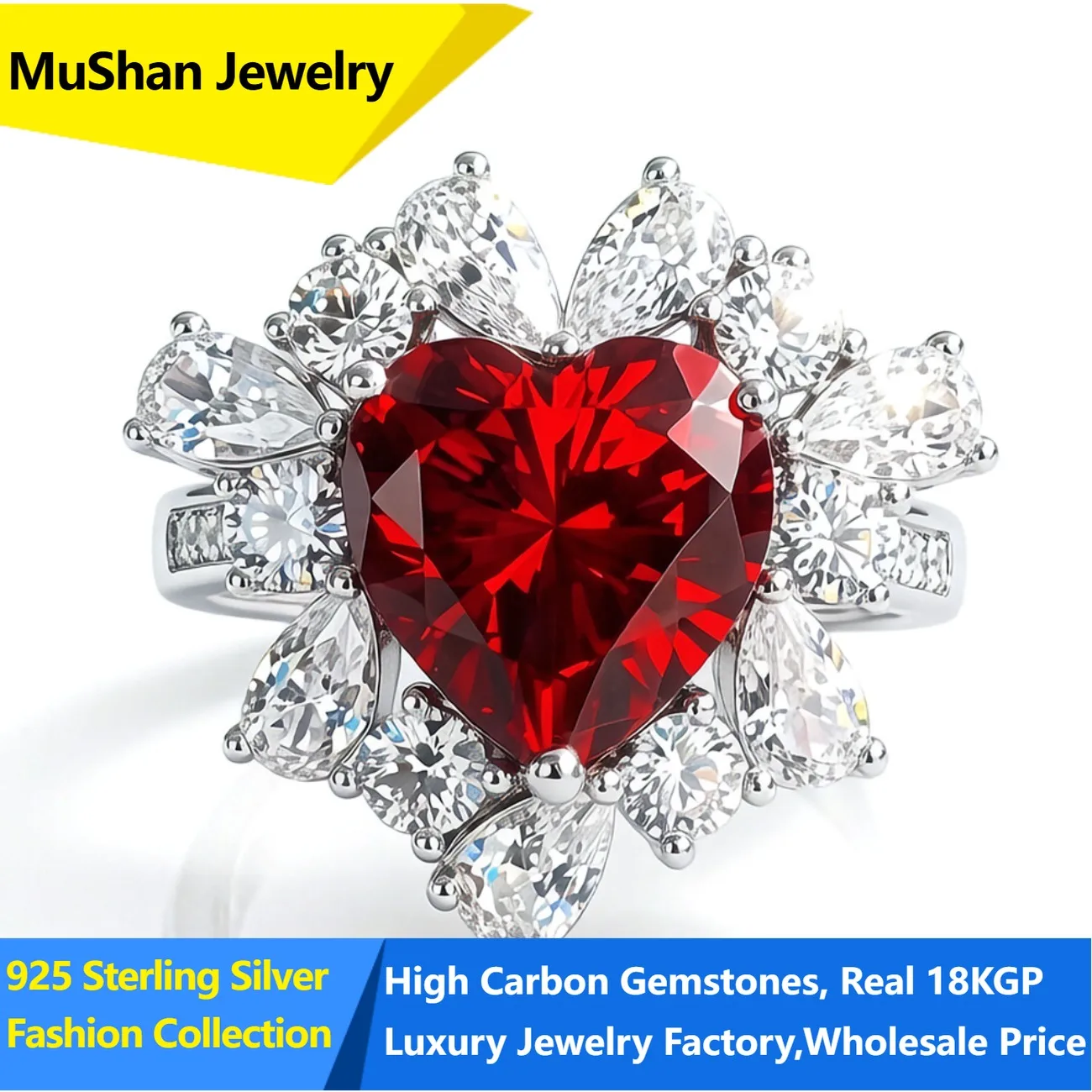 MuShan Jewelry Factory 925 Sterling Silver Rings Wedding Band for Women Certificate High Carbon Gemstones Ring s925 Fine Jewelry