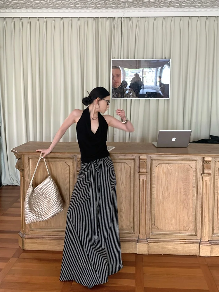 

Модная женская юбка Vcansy Ne с подвесными ремешками, в полоску, с завязками на талии, для повседневной носки, стандартной длины