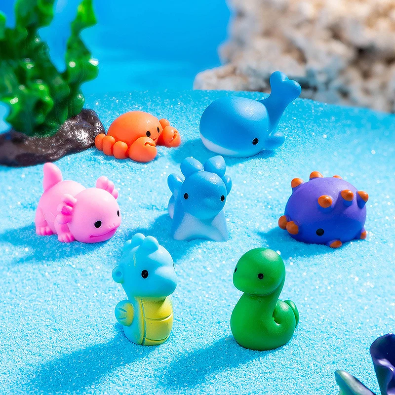 Mini Marine Life Figurine Cartoon Dolphin Crab Cuttlefish Octopus Micro Landscape Dollhouse Decor Car Interior Desktop Ornament