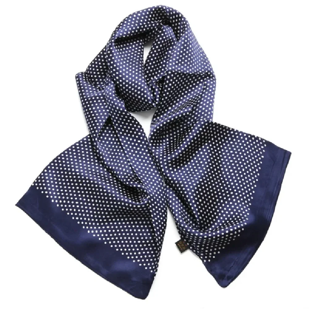 Men\'s 100% Mulberry Silk Scarf  Polka Dot Double Layer Long Neckerchief Cravat Office Travel Blue