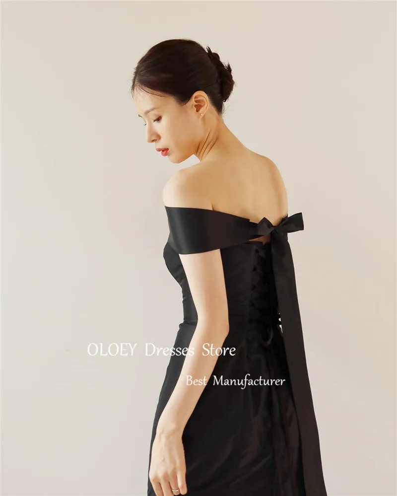 Oloey einfache schwarze Meerjungfrau Abendkleider Korea Fotoshot Hochzeit Bolero Taft formelle Party Kleid Korsett zurück frei Brauch