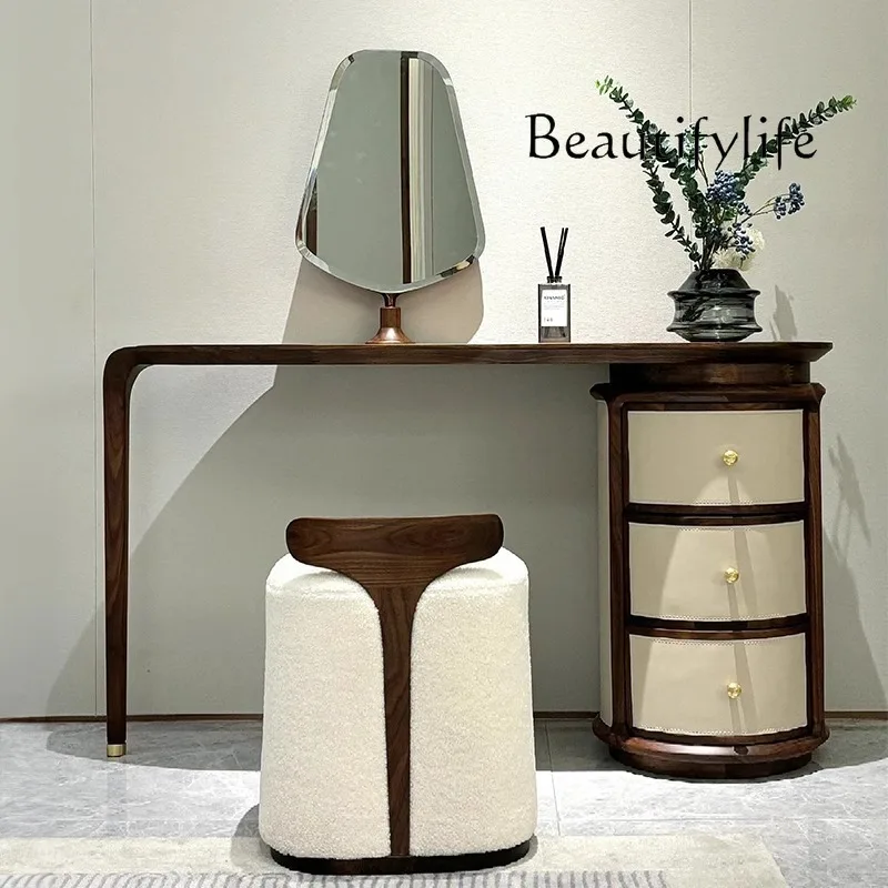 Italian light luxury solid wood dressing table, bedroom dressing table against the wall, simple designer dressing mirror