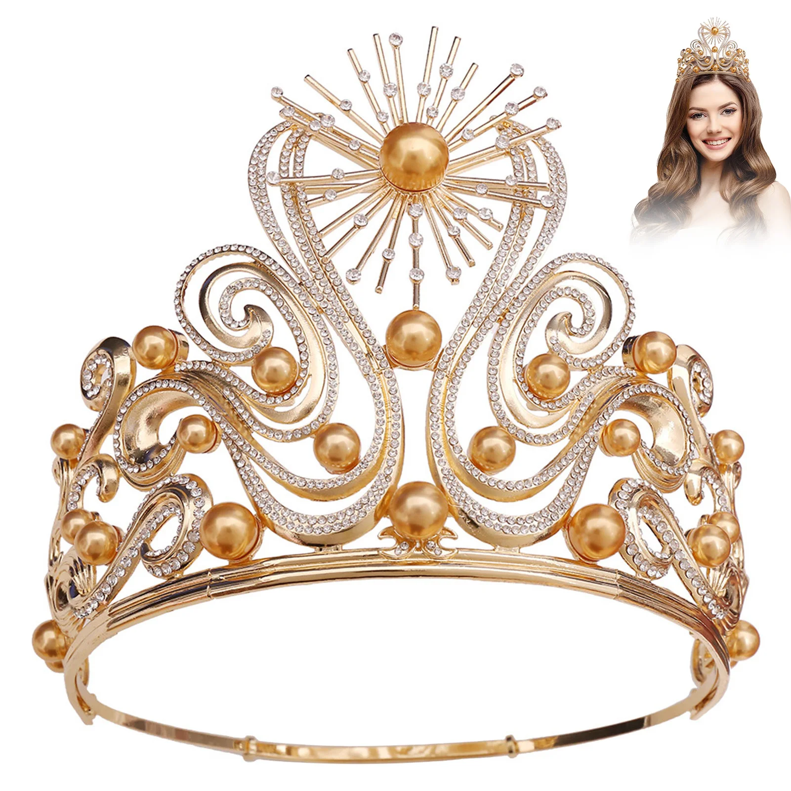 

Crystal Crown Wedding Round Crown Rhinestone Headband Baroque Headwear With Sparkly Rhinestone For Masquerade Banquet Cosplay