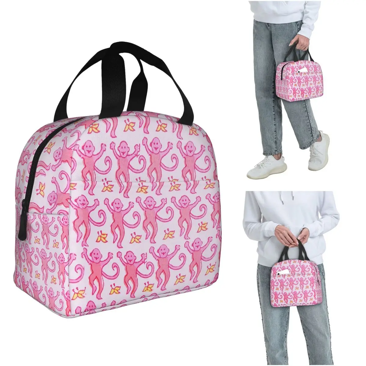 

Preppy Roller Monkeys Rabbit Insulated Lunch Bag for Women Children Portable Food Boxes Thermal Lunch Box Tote