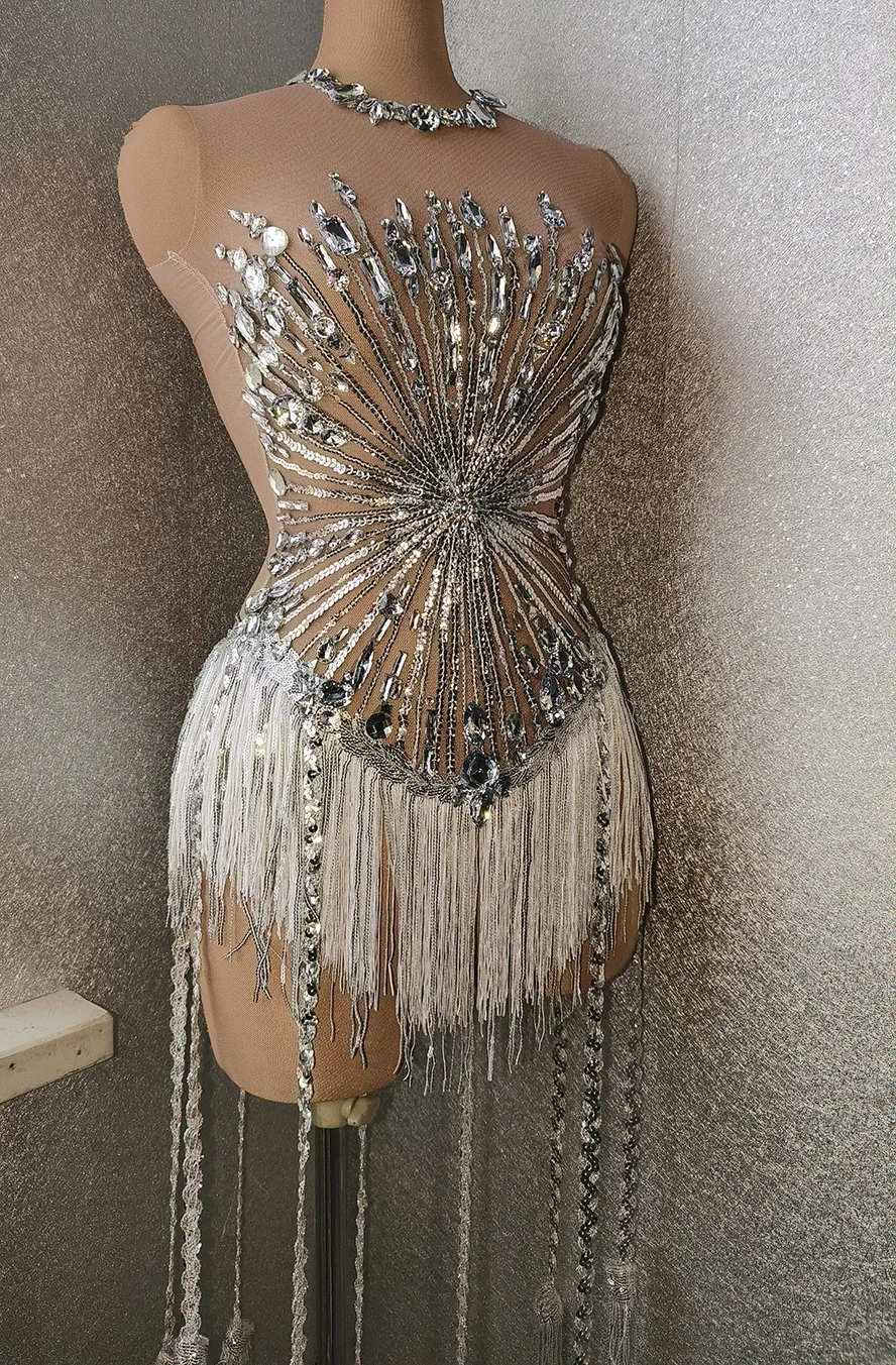 Robe Longue à Paillettes pour Femme, Tenue de Spectacle Latine, Pôle brev, Costume de ix, Club, Sexy, en Maille, Transparente, à la Mode