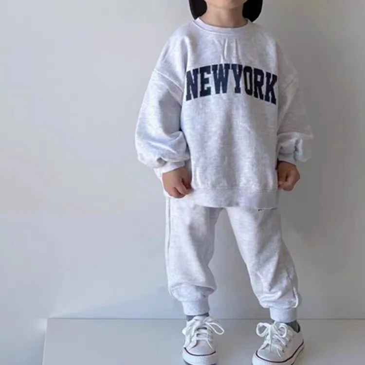 Children Autumn Outfits Kids Fashion Tracksuit Boy Girl Baby Letter Tops + Solid Pants 2pcs Infant Cotton Loose Sweatshirt Suit