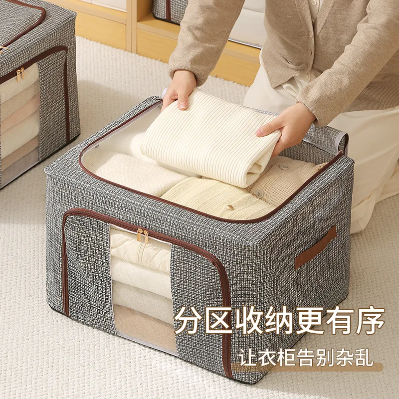 New Clothing Storage Box Foldable Cotton and Linen Waterproof Visual Storage Box Large Capacity Bedroom Quilt Finishing Box