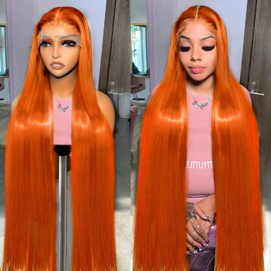 Straight Ginger Orange Wigs Colored 13x6 HD Lace Frontal Wig 13x4 30 Inch Human Hair 100% PrePlucked Transparent Brazilian Wig