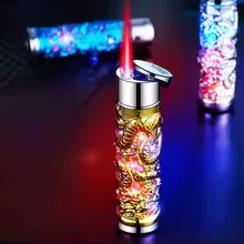 This gold-colored, windproof butane lighter, featuring a 3D dragon engraving, is the perfect gift for Valentine's Day, Christmas, or Father's Day. Fuel not included.